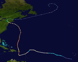 Map plotting the storm's track and intensity, according to the Map key


&nbsp;&nbsp; Tropical&nbsp;depression (≤38&nbsp;mph,&nbsp;≤62&nbsp;km/h)
&nbsp;&nbsp; Tropical&nbsp;storm (39–54&nbsp;mph,&nbsp;63–87&nbsp;km/h)
&nbsp;&nbsp; Category&nbsp;1 (74–95&nbsp;mph,&nbsp;119–153&nbsp;km/h)
&nbsp;&nbsp; Category&nbsp;2 (96–110&nbsp;mph,&nbsp;154–177&nbsp;km/h)
&nbsp;&nbsp; Category&nbsp;3 (111–129&nbsp;mph,&nbsp;178–208&nbsp;km/h)
&nbsp;&nbsp; Category&nbsp;4 (130–156&nbsp;mph,&nbsp;209–251&nbsp;km/h)
&nbsp;&nbsp; Category&nbsp;5 (≥157&nbsp;mph,&nbsp;≥252&nbsp;km/h)



Storm type
