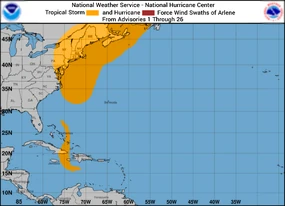 Tropical Storm Arlene Wind Swath [NOAA]