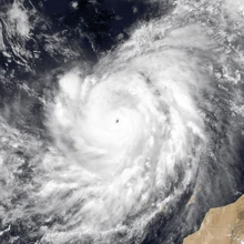 Arlene on the 9th of August, 6 hours before making a direct hit on the island of Madeira, as a powerful Category 3 hurricane with a small and tight eye.