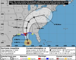 The National Hurricane Center's forecast cone for Hurricane Josephine on September 11, 2020.