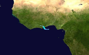 Map plotting the storm's track and intensity, according to the 