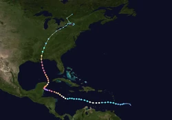 Map plotting the track and intensity of Hurricane Josephine, according to the Saffir-Simpson scale.