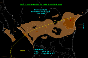Rainfall totals for Hurricane Kiko.