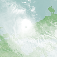 Hurricane Layten making landfall along the Iseland shoreline with winds reaching 110 miles per hour late on January 2nd, and a large, disorganized, and shallow eye.