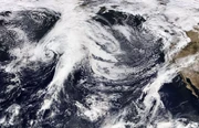 The remnants of Storm Noah (top-right) and the cyclone that would later be named Storm Olivia (left) together on October 27.