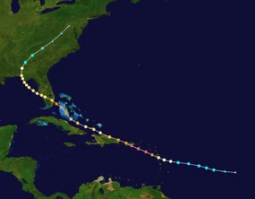 Map plotting the storm's track and intensity, according to the Map key


&nbsp;&nbsp; Tropical&nbsp;depression (≤38&nbsp;mph,&nbsp;≤62&nbsp;km/h)
&nbsp;&nbsp; Tropical&nbsp;storm (39–54&nbsp;mph,&nbsp;63–87&nbsp;km/h)
&nbsp;&nbsp; Category&nbsp;1 (74–95&nbsp;mph,&nbsp;119–153&nbsp;km/h)
&nbsp;&nbsp; Category&nbsp;2 (96–110&nbsp;mph,&nbsp;154–177&nbsp;km/h)
&nbsp;&nbsp; Category&nbsp;3 (111–129&nbsp;mph,&nbsp;178–208&nbsp;km/h)
&nbsp;&nbsp; Category&nbsp;4 (130–156&nbsp;mph,&nbsp;209–251&nbsp;km/h)
&nbsp;&nbsp; Category&nbsp;5 (≥157&nbsp;mph,&nbsp;≥252&nbsp;km/h)



Storm type
