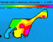 Rainfall totals in Vaerhubo from Hurricane Calron