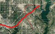 The EF5 tornado's path compared to the EF3's path.