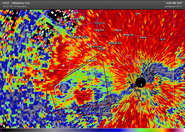 The Corelation Coefficent radar product showing a Debris ball, indicating a tornado doing damage.