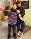 Dan and Nathan in joke choke-hold behind-the-scenes of iLost My Mind