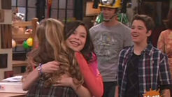 Carly and Sam hug upon Carly's reveal they are going to Tokyo, Japan