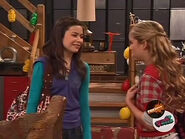 Carly's grin when Sam tells her she never said she was going to do her homework