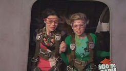 Carly and Sam hold hands as they get ready to jump