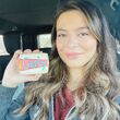 Miranda Cosgrove holding an iCarly Cookie Mar 20, 2021