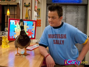 Gibby wearing "Mustash Sally" Penny-Tee