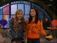 Carly and Sam shoulder to shoulder on iCarly while Freddie fixes the glitches