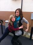 Jen and Madi hug after filming iCarly