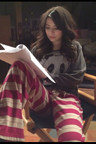 Miranda running lines in her pajamas