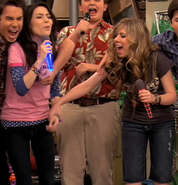 Sam grabs Carly's wrist.