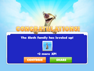 Sloth family XP level up