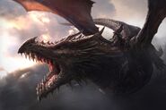 Aegon the Conqueror rides atop Balerion, as depicted by Jordi Gonzalez Escamilla in The World of Ice & Fire.