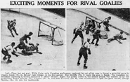 Note Charlie Sands' nose guard in Bruins-Canadiens action, November 23, 1937.
