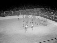 Bruins Thompson, #4 Al Shields, #7 Cooney Weiland, #8 Jack Portland, #9 Leroy Goldsworthy versus the Maroons, February 9, 1937.