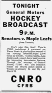 Ad for radio broadcast of Ottawa Senators game