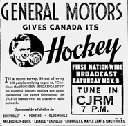 All across Canada, there were radio broadcasts of NHL games. This ad is from Regina.