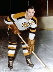  wears the first "Spoked B" Bruins jersey.