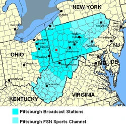 Map of SportsNet Pittsburgh coverage area, taken during its tenure as a Fox Sports Networks-branded outlet.