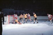 Eddie Johnston makes a save in his first NHL game, October 25, 1962.