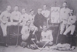 Ottawa Hockey Club, 1891Back Row, L to R: Halder Kirby, Albert Morel, Chauncey Kirby, H.Y. Russell, F.M.S. Jenkins(coat), W.C. Young, ?Front Row, L to R: R. Bradley, J