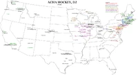 A map of all ACHA D2 men's hockey teams.