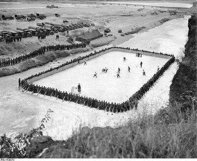 Canadian Soldiers playing Ice hockey in Korea 1951