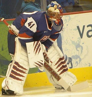 Halák at the , wearing 's colors. He was instrumental in Slovakia's surprise push for fourth place in the tournament.