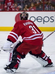 Khudobin during a game on 4 October 2013.