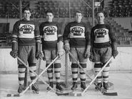 The Bruins 1928-29 defense - Lionel Hitchman, Myles Lane, George Owen, Eddie Shore.