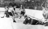 Don Head, #7 Cliff Pennington, #19 Doug Mohns, #4 Red Kelly, #20 Leo Boivin, November 26, 1961.