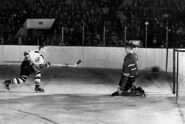 Murray Oliver scoring one of three goals on Johnny Bower, December 23, 1961.