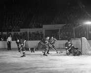 10Apr1949-Smith scores on Lumley.jpg (127 KB) Sid Smith scores one of his three goals on Harry Lumley during Game 2 of the Finals, April 10, 1949.