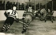 Bruins  attacks the Leafs net, Game 4 of the 1939 Stanley Cup Finals, April 13, 1939.