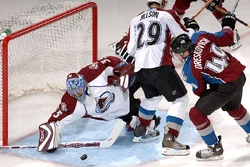 Oreskovich (right) during an intra-squad scrimmage with the Avalanche.