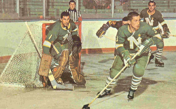 Minnesota North Stars (1967-68) 1st Official Team Photo front row: L to R -  Cesare Maniago, Dave Balon, Bob Wo…
