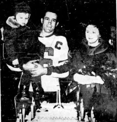 1961LuluDennis.jpg (54 KB) Denis, with his wife and daughter, was honored at the Royals' last game on March 19, 1961.