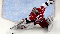 Legendary Carolina Goalie , makes improbable play against the .