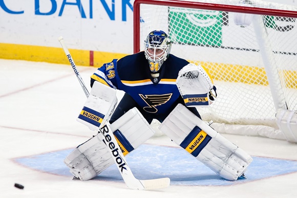 Jake Allen, St. Louis Blues goalie, makes save without his helmet -  Washington Times