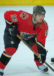 Hockey player in red uniform