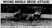 Alfie Moore stops the Bruins, February 23, 1937.