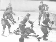 Normie Smith makes one of 90 saves, Game 1 of the 1936 Semi-finals, March 24, 1936.
